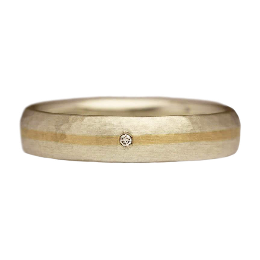 Silver and Gold Inlay Ring with Diamond