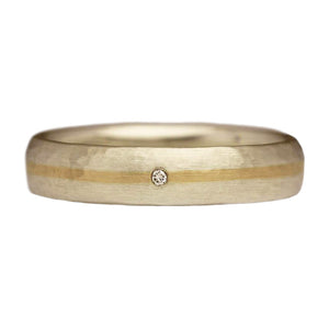 Silver and Gold Inlay Ring with Diamond