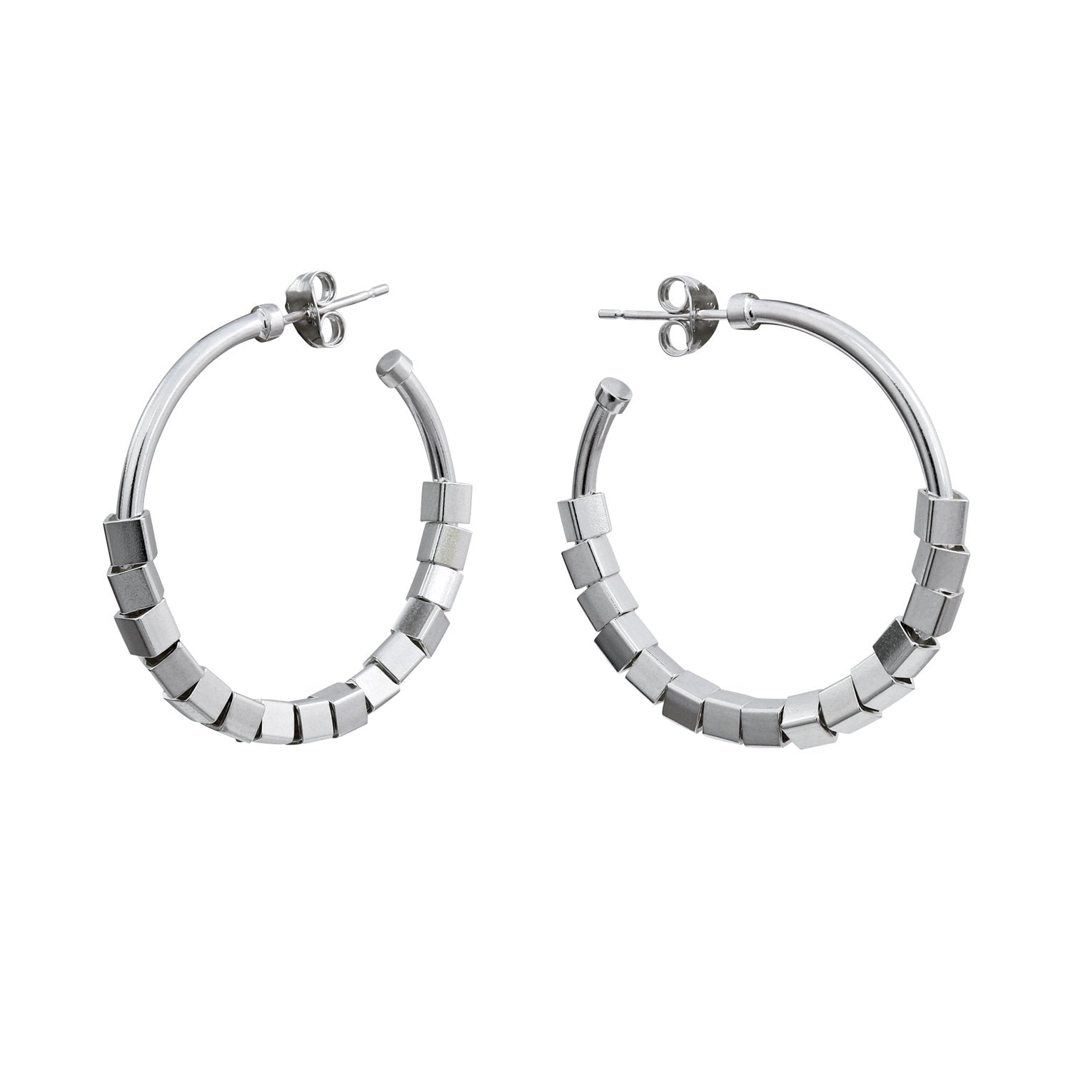 Metropolis Large Cubes Hoop Earrings Silver