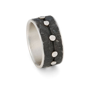 Steel and silver ring with rivets