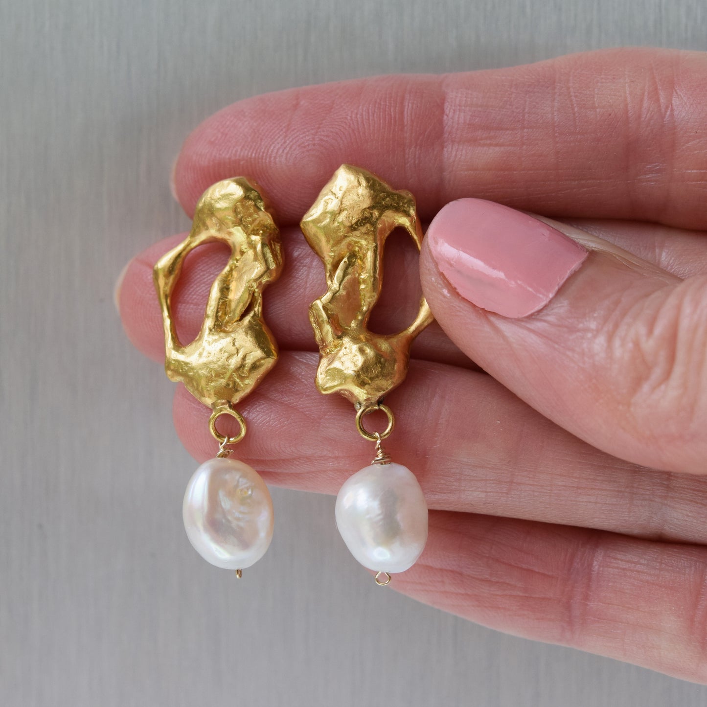 Molten Gold and Pearl Earrings