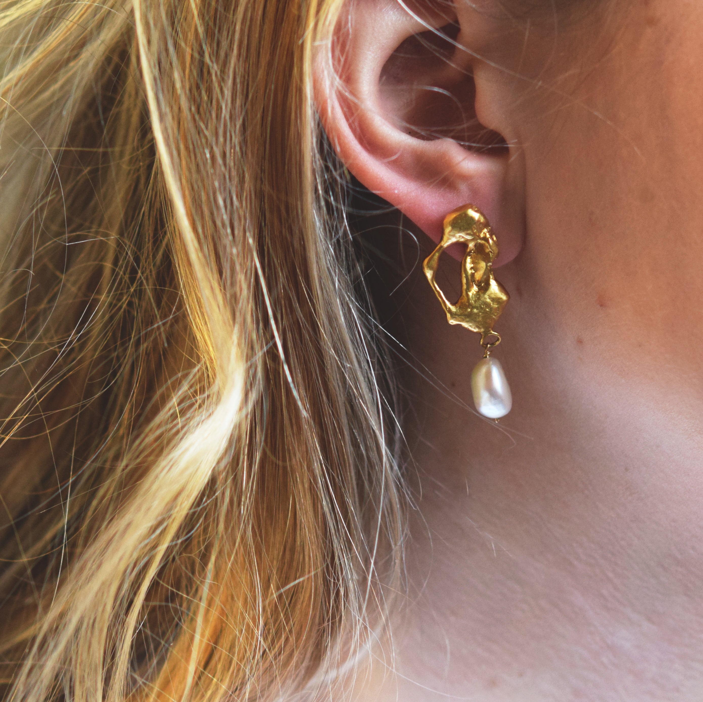 Molten Gold and Pearl Earrings
