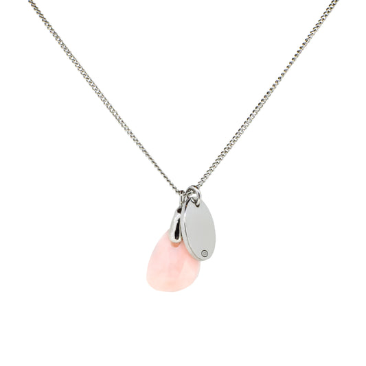 Pink Opal and Silver Birthstone Necklace