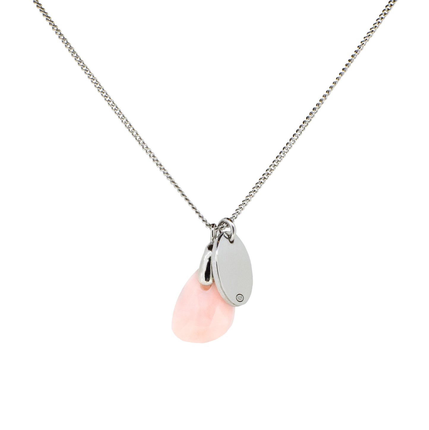 Pink Opal and Silver Birthstone Necklace