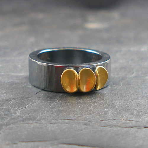 Oxidised Silver and Gold Leaf Ring