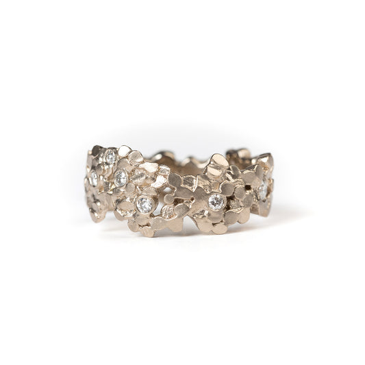 Wide Crown Ring - White Gold & Diamonds